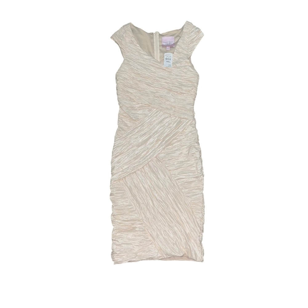 Romeo & Juliet Couture Champagne Crinkle Sheath Dress NWT* Small Neiman Marcus